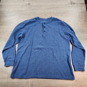 L.L Bean Men’s Waffle Henley Shirt Large Regular Blue Cotton Thermal Long Sleeve